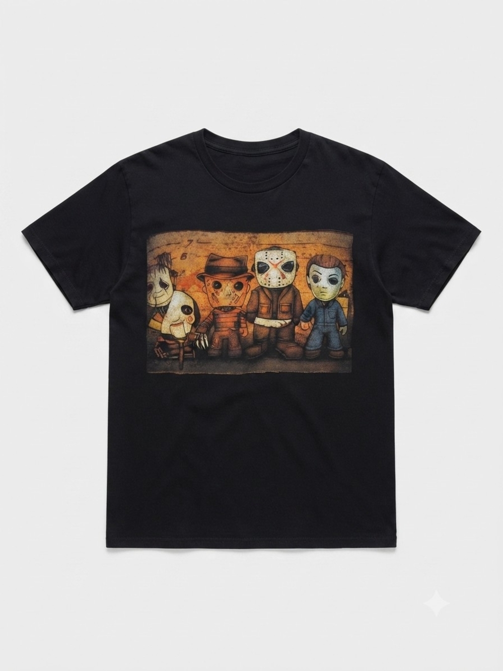 Black Graphic Tee with Horror Character Print